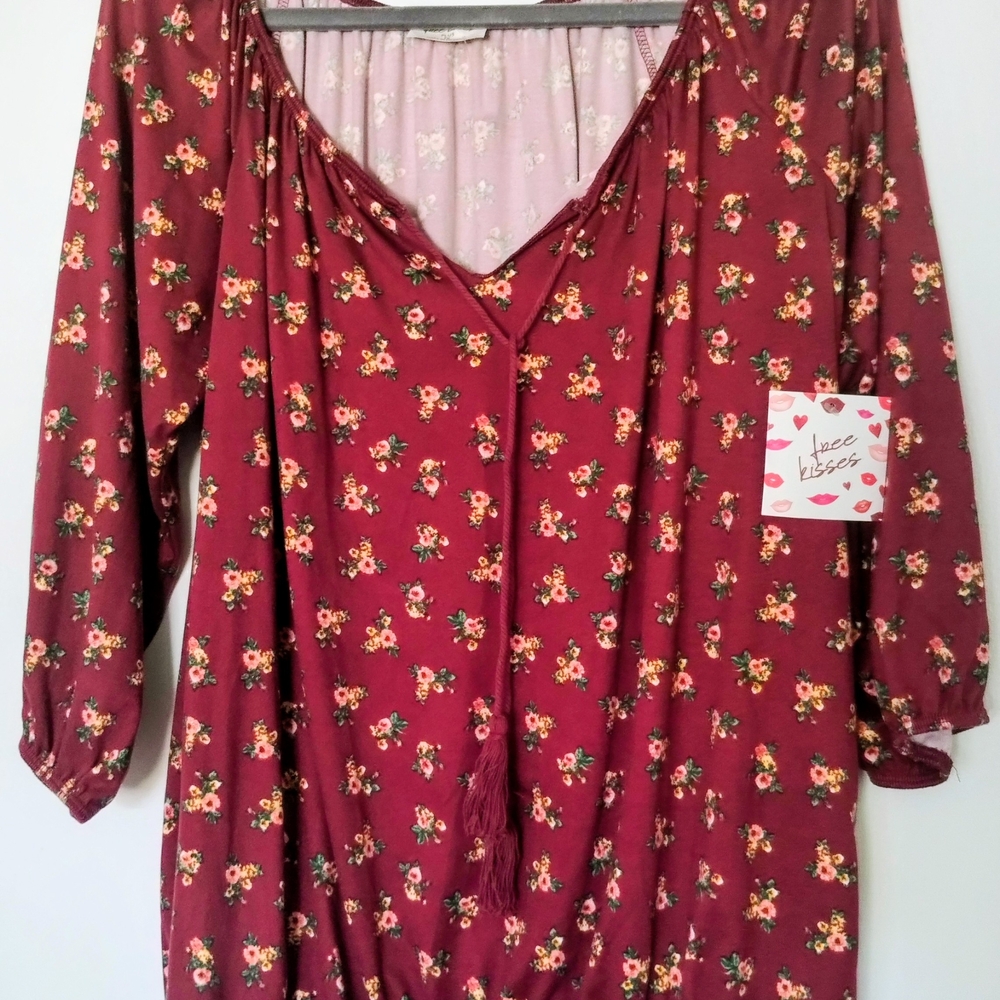 NWT Almost Famous Burgundy Floral Blouse